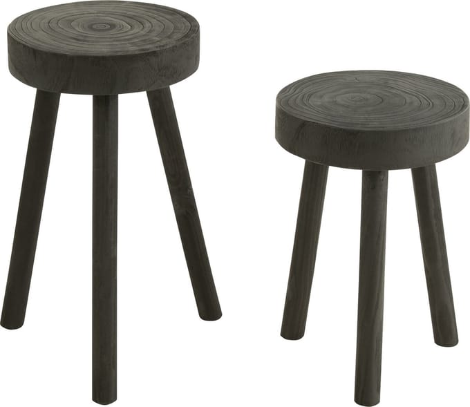 J-Line kruk - hout - zwart - 2 stuks