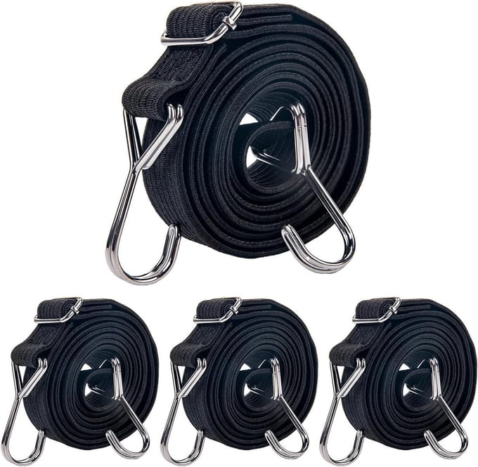 Set van 4 elastische spanbanden met haken, 200 cm lange rubberen spanbanden voor fietsen en ladingen