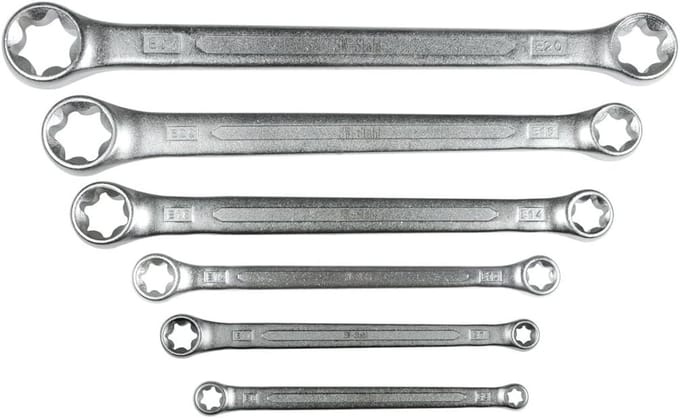 6-delige dubbele ringsleutelset E-profiel E6-E24 voor torx schroeven