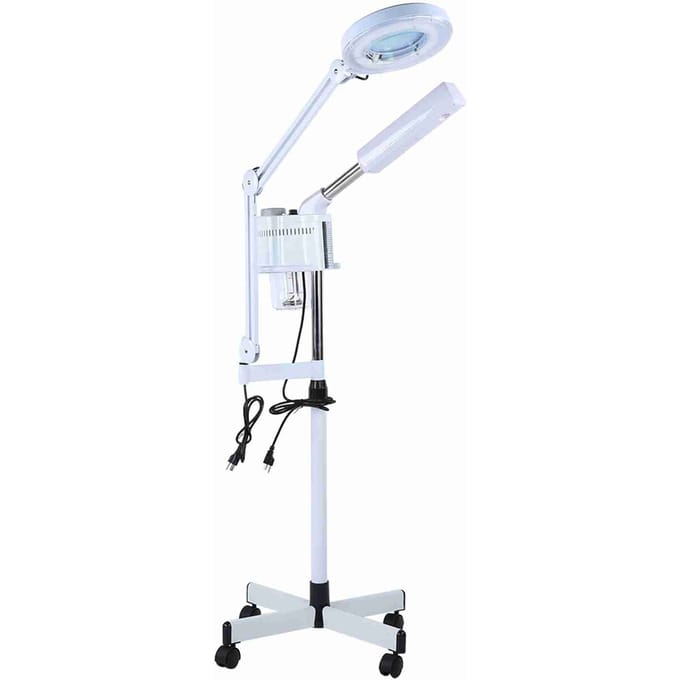 3in1 UV Gezichtsstomer Koud Licht LED 5x Vergrootglas Vloerlamp US Plug wit