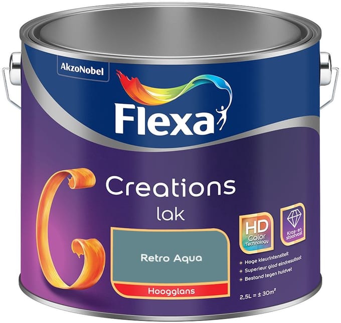 Flexa - Creations Lak Hoogglans - Retro Aqua - Mengverf - 2,5 L