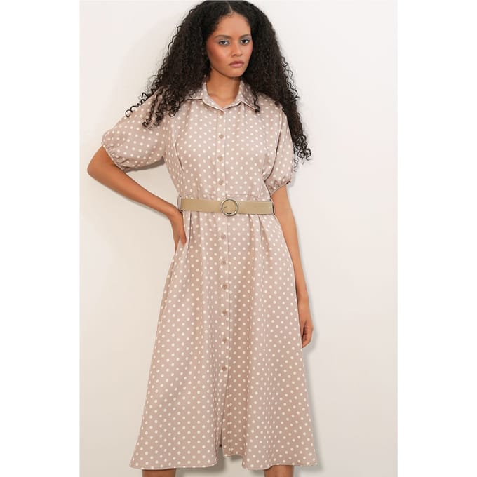 Polkadot Middellange Hemdjurk met Ceintuur