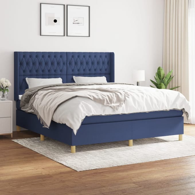 vidaXL - Boxspring - met - matras - stof - blauw - 180x200 - cm