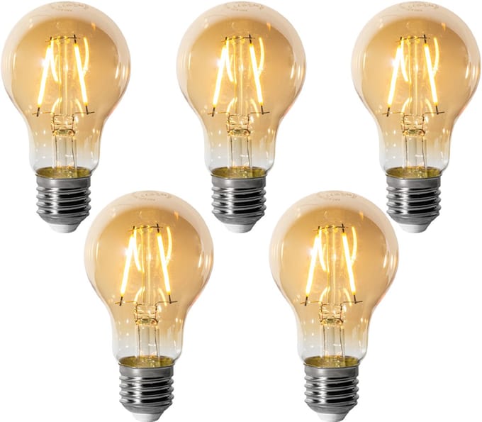 LUEDD Set van 5 E27 dimbare LED lampen A60 goud 3W 310 lm 2200K
