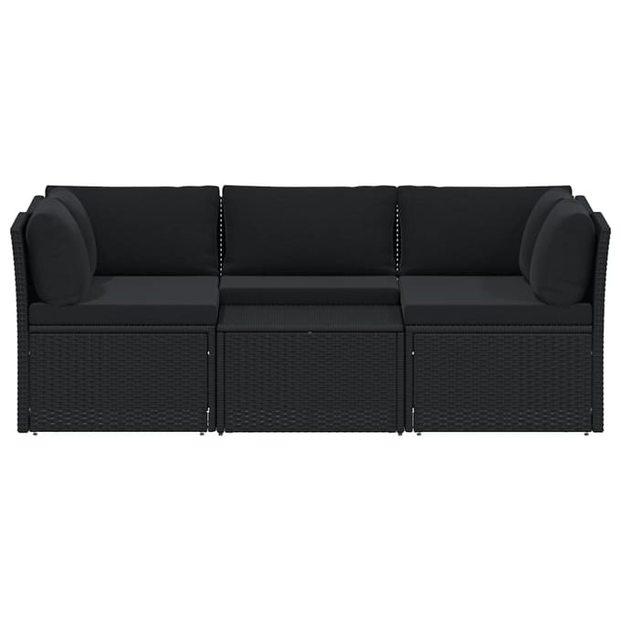vidaXL - 4-delige - Loungeset - met - kussens - poly - rattan - zwart