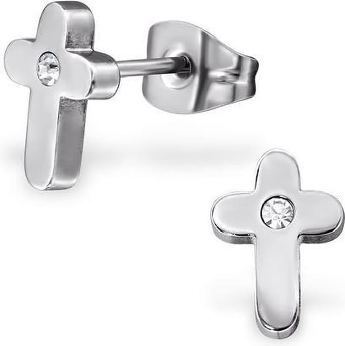 Amanto Oorbellen Brian - 316L Staal - Kruis - 6x9mm