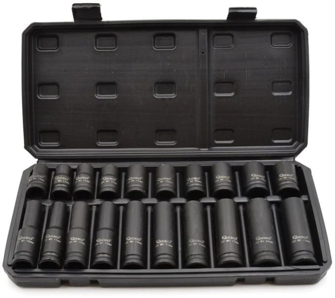 GEKO Impact dopsleutelset - 1/2" - Standaard & Diep - 10-19 mm - Chroom-Molybdeen - Zwart