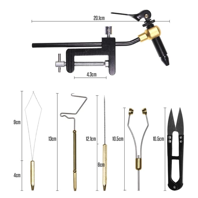 6 stuks Vliegbindgereedschap Combo Kit Vliegbindklem Bobbinhouder Inrijger Naald Zweepafwerker Schaar 6PCS black