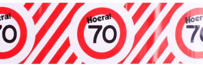 Afzetlint | rood en wit | lengte 10 meter | verjaardag 70 jaar