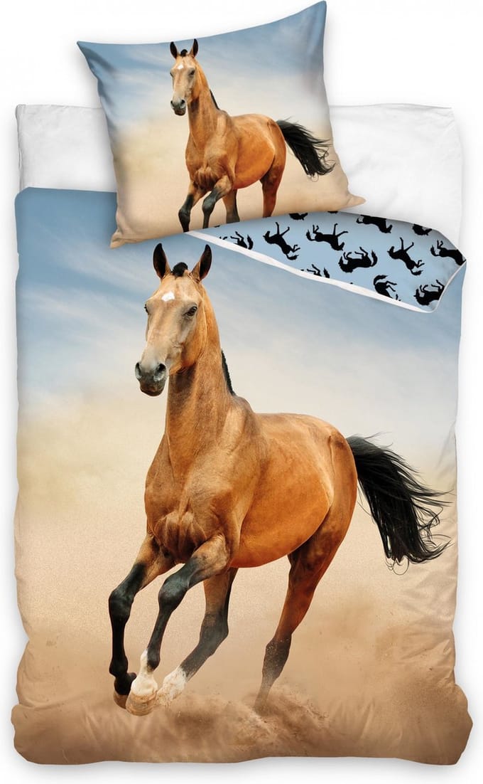 Carbotex Dekbedovertrek Horse Junior 140 X 200/90 Cm Katoen Bruin