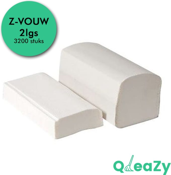 QleaZy Papieren Handdoekjes Z-vouw - 2lgs - 3200 Handdoekjes - Z-FOLD