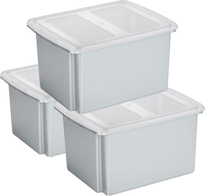 Sunware set van 3x opslagboxen 32 liter lichtgrijs 45 x 36 x 24 cm met afsluitbare deksel