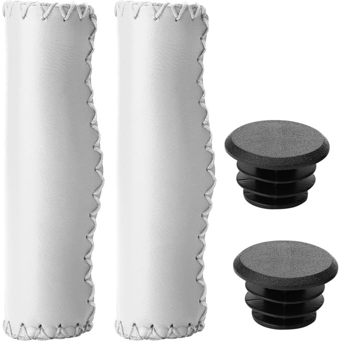 1 Paar Handgestikte PU Fiets Fiets Stuur Handvatten met Plug(Wit) wit
