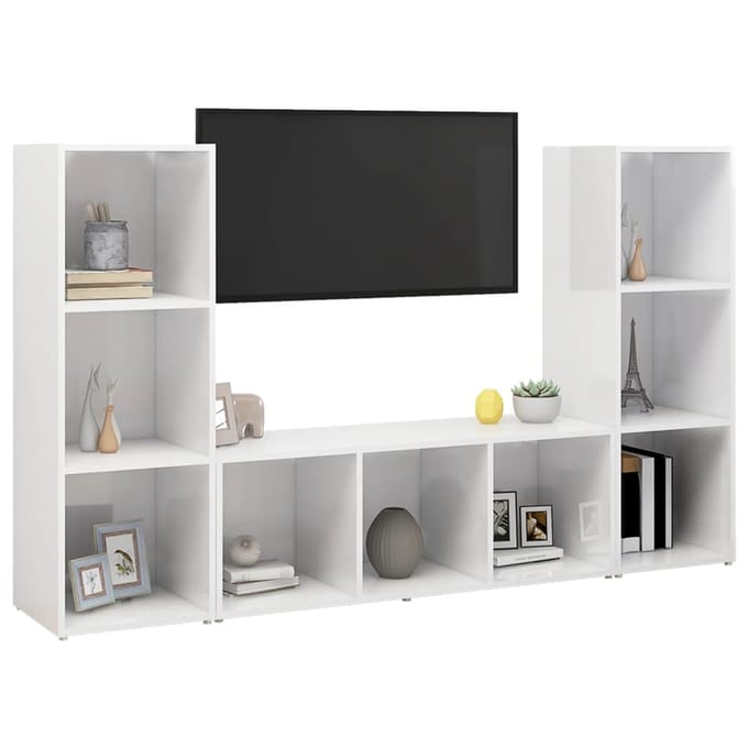 vidaXL - Tv-meubelen - 3 - st - 107x35x37 - cm - bewerkt - hout - wit