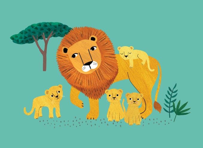 Petit Monkey ansichtkaart Lion and cubs