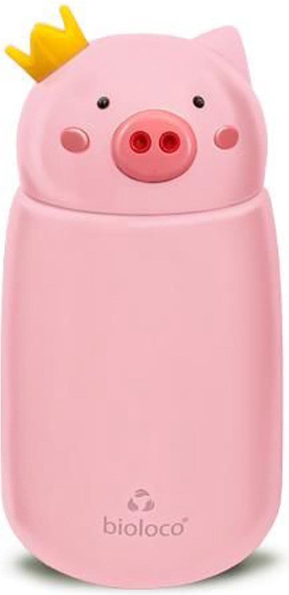 Bioloco - Thermosfles Mini RVS - Varken met Kroontje - Dubbelwandig - 320ml - Kind