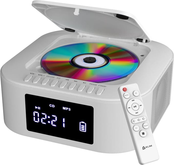 Draagbare CD-speler met Radio, Bluetooth en Subwoofer - Wit
