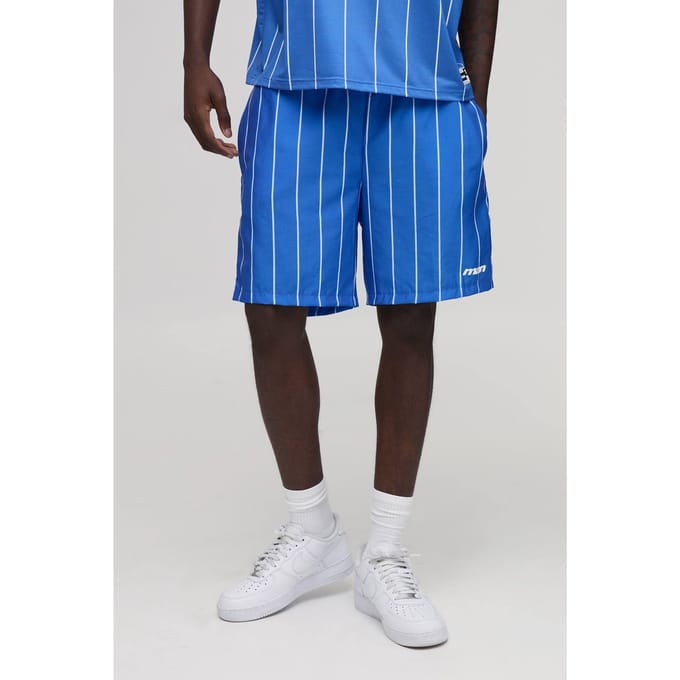Relaxed Short Length Stripe Nylon Short | Blue | Size Medium