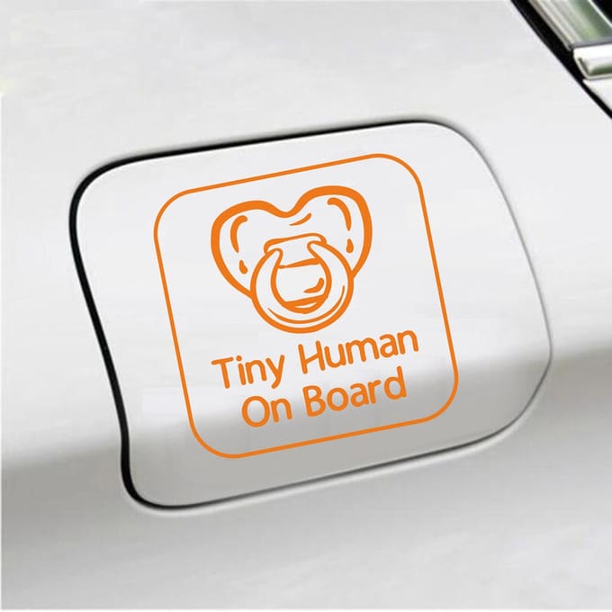 Bumpersticker - Tiny Human On Board - 14 X 14 - Oranje