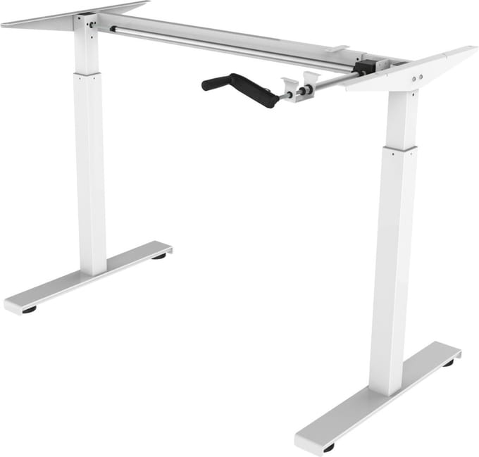 Prijstopper!! Mooi hand verstelbaar ergonomisch zit / sta bureauonderstel exclusief werkblad in de kleur wit.