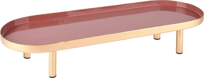 Dekoratief | Dienblad ovaal m/pootjes, roze/goud, metaal/email, 41x15x7cm | A238070