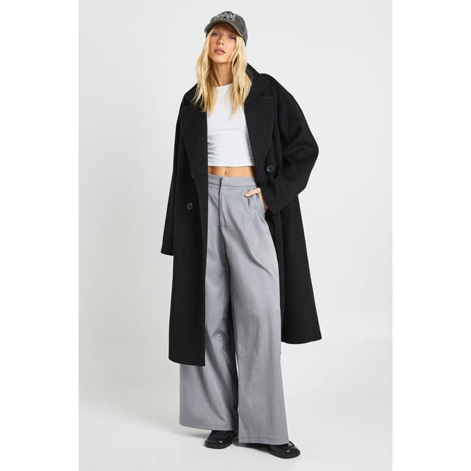 boohoo Dames Dubbelzijdig gespendeerde wol-look jas | Zwart | Maat: 38
