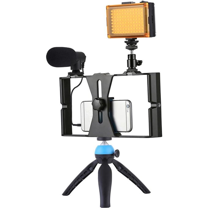 PULUZ PKT3023 Smartphone Handheld Filmmaking Video Rig + 96 LED's LED Studiolicht + Video black