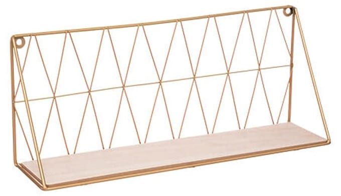 Atmosphera Wandplank/boekenplank Anna - goud - metaal/hout - draadframe - 48 x 12 x 20 cm