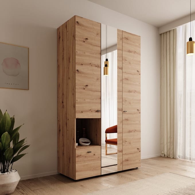 Meubella - Calista - Kledingkast met 3 deuren - Eiken - 117x52x208 cm
