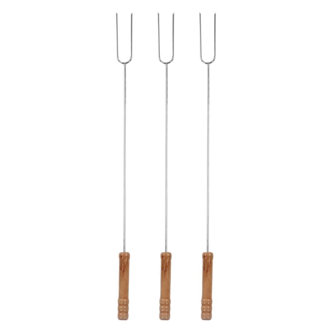 3 Stuks Barbecuevorken Multifunctionele Roestvrijstalen Braadstok met Beukenhouten Handvat voor white