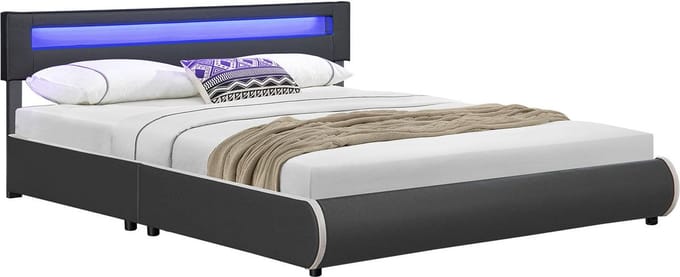 Gestoffeerd Bed Sevilla - 180 x 200 cm - Grijs - LED Verlichting
