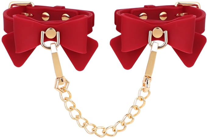 Smart Moves - Siliconen Handboeien met Strik en Gouden Ketting - Rood