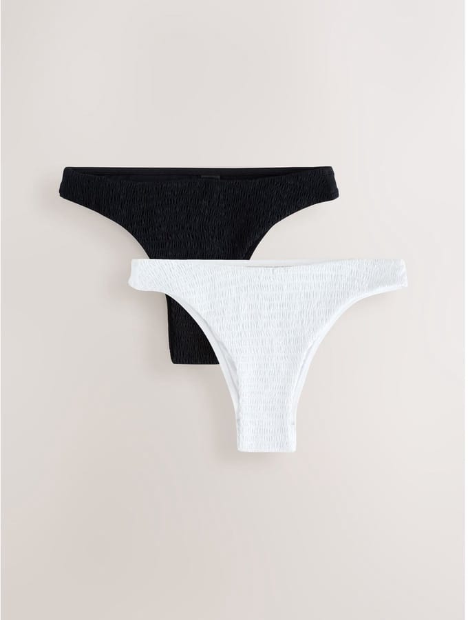 Next - Dames - Gerimpelde Braziliaanse hoog opgesneden Bikini broekjes 2 set - Zwart