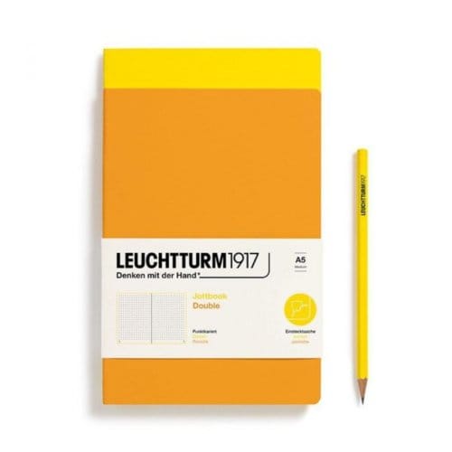 Leuchtturm1917 jottbook set van 2, flexcover, medium a5, dotted, lemon / rising sun