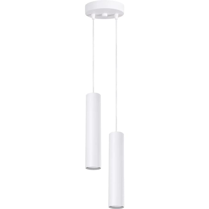 Hanglamp LAGOS 2P met 2 kappen aan een ronde plafondplaat - Sollux Lighting - IP20 - Wit staal behuizing - 15 x 15 x 118 cm - 2 x GU10 LED, exclusief lichtbron - 2 x 10 W - Moderne hanglamp voor woonkamer, slaapkamer en eetkamer