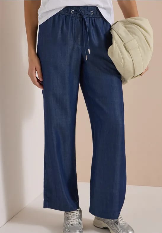 Broek met Wide Leg pijpen in denimlook