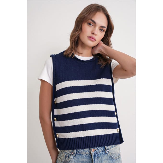 Gestreept Gebreid Top met Knoopdetail