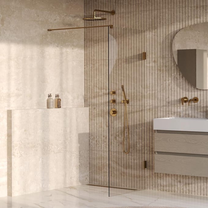 Brauer Void inloopdouche helder glas 80x200 incl. glascoating PVD goud geborsteld