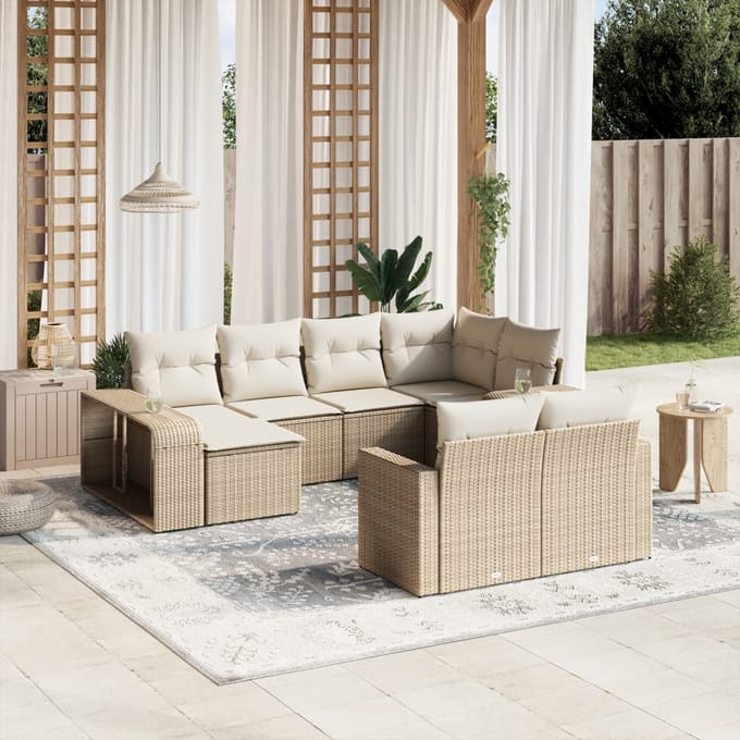 vidaXL - 10-delige - Loungeset - met - kussens - poly - rattan - beige