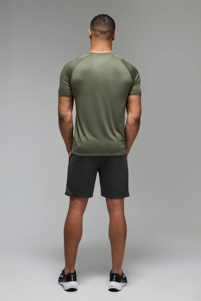 Heren Actieve Lichtgewicht Essentials Gym Regular Fit Raglan T-shirt | Khaki | Size Medium