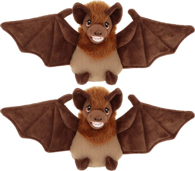 Keel Toys pluche vleermuis knuffeldier - 2x - bruin - vliegend - 15 cm