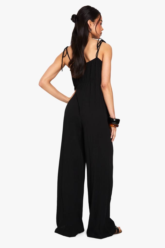 boohoo Dames Kaasdoek Schouderjumpsuit | Zwart | Maat: 36