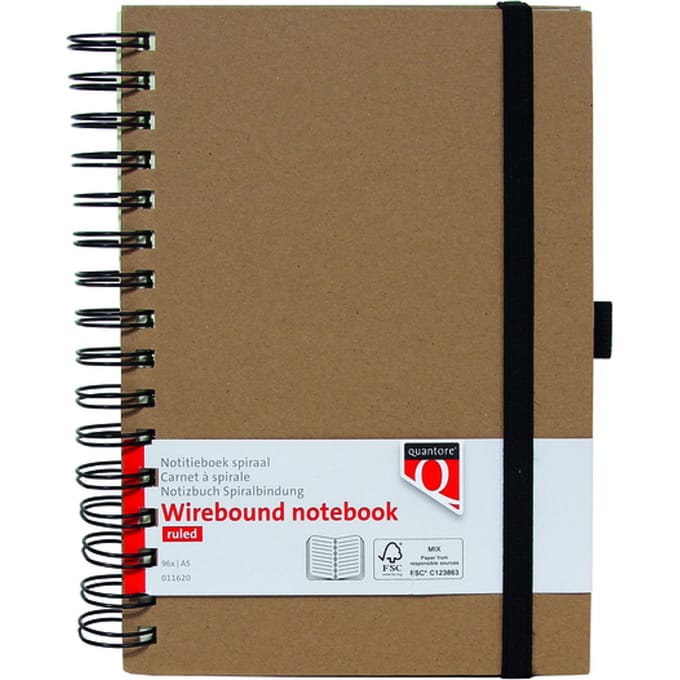 Notitieboek Quantore A5 spiraal lijn 192blz 80gr kraft