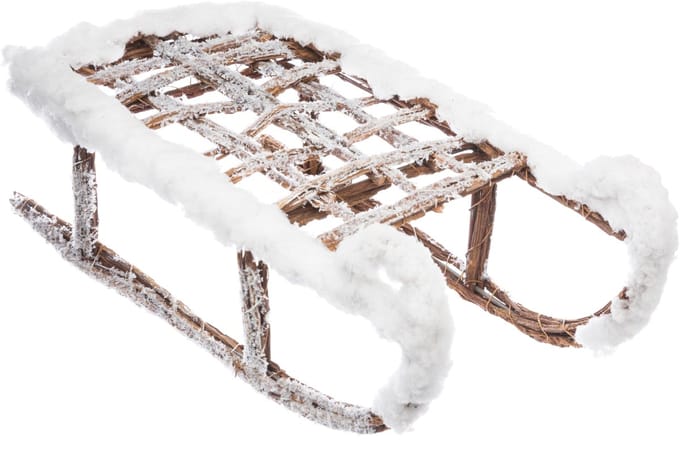 JJA - Decoratieve besneeuwde houten slee 37,5 cm
