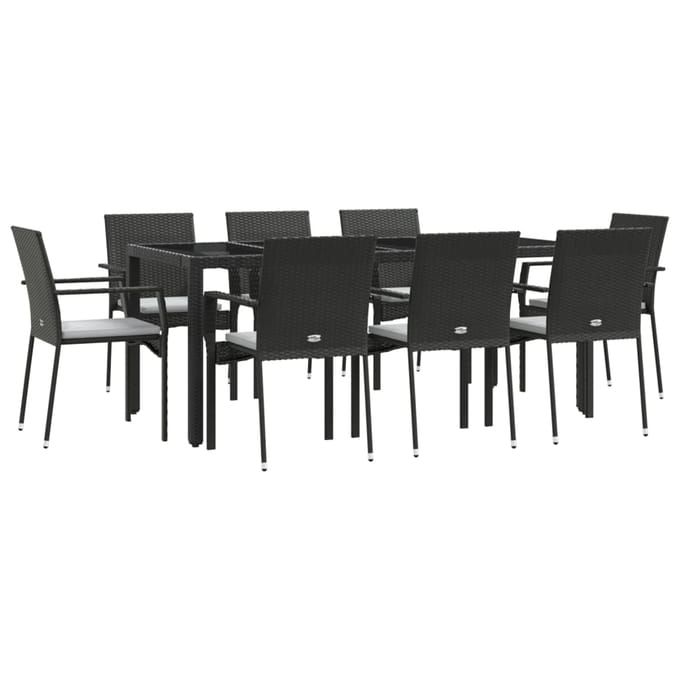 vidaXL - 9-delige - Tuinset - poly - rattan - zwart