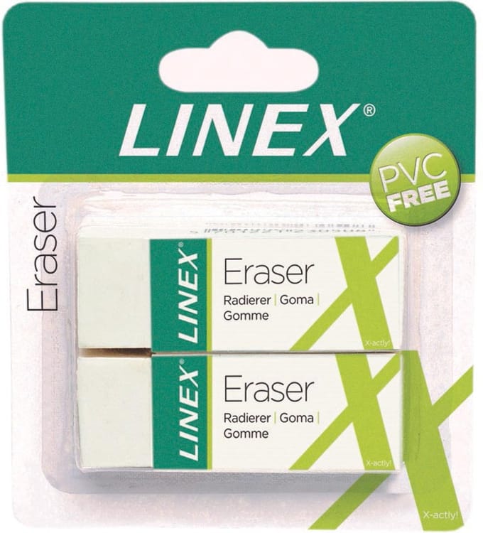 Linex ER30/2B 2 NON PVC ERASERS ON BLISTER CARD