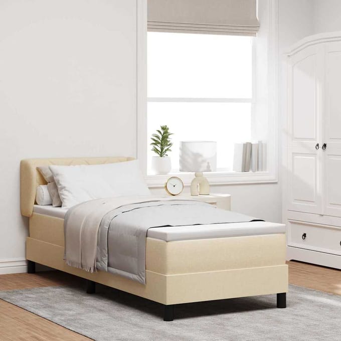 vidaXL - Boxspring - bed - met - hoofdeinde - Crème - 80 - x - 200 - cm - Stof