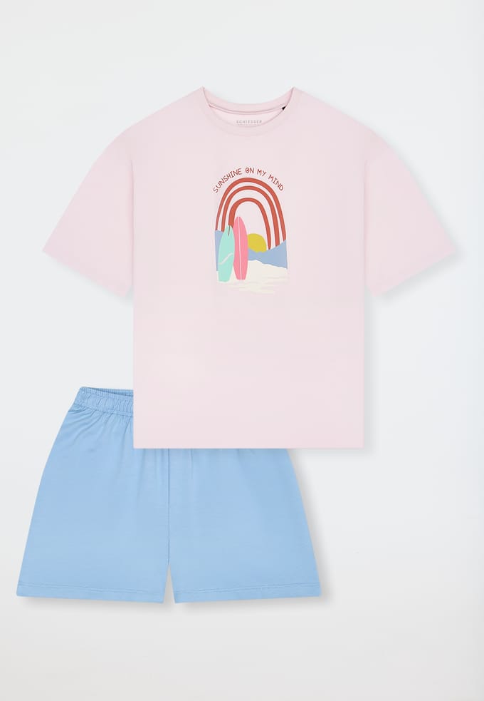 Korte pyjama 'Rainbow Surfer' roze - Teens Nightwear 164