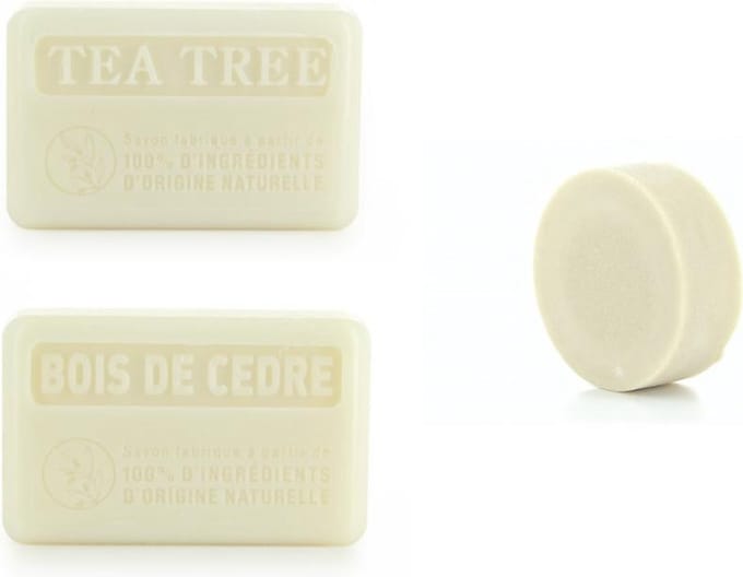 100% natuurlijke zeep savon de marseille set Tea tree + Bois de cedre met shampoo bar