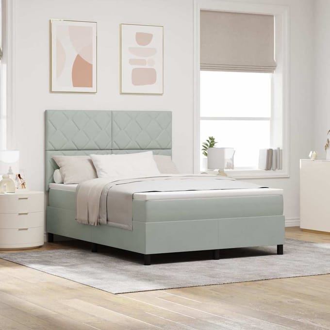 vidaXL - Boxspring - bed - met - hoofdeinde - Lichtgrijs - 140 - x - 190 - cm - Fluweel